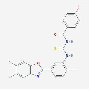 molecular formula C24H20FN3O2S B328569 N-{[5-(5,6-dimethyl-1,3-benzoxazol-2-yl)-2-methylphenyl]carbamothioyl}-4-fluorobenzamide 