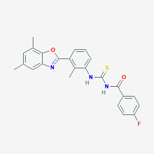 molecular formula C24H20FN3O2S B328570 N-{[3-(5,7-dimethyl-1,3-benzoxazol-2-yl)-2-methylphenyl]carbamothioyl}-4-fluorobenzamide 