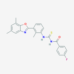 molecular formula C24H20FN3O2S B328570 N-[[3-(5,7-dimethyl-1,3-benzoxazol-2-yl)-2-methylphenyl]carbamothioyl]-4-fluorobenzamide 