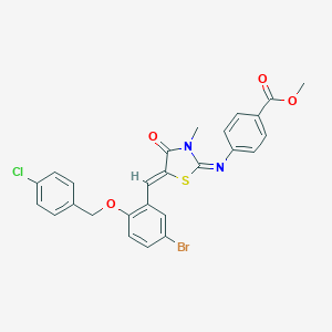 molecular formula C26H20BrClN2O4S B328575 Methyl 4-[(5-{5-bromo-2-[(4-chlorobenzyl)oxy]benzylidene}-3-methyl-4-oxo-1,3-thiazolidin-2-ylidene)amino]benzoate 