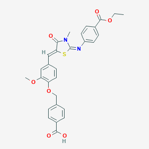 molecular formula C29H26N2O7S B328576 4-[[4-[(Z)-[2-(4-ethoxycarbonylphenyl)imino-3-methyl-4-oxo-1,3-thiazolidin-5-ylidene]methyl]-2-methoxyphenoxy]methyl]benzoic acid 