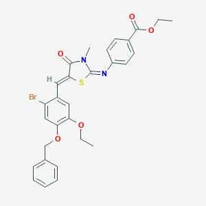 molecular formula C29H27BrN2O5S B328577 Ethyl 4-({5-[4-(benzyloxy)-2-bromo-5-ethoxybenzylidene]-3-methyl-4-oxo-1,3-thiazolidin-2-ylidene}amino)benzoate 