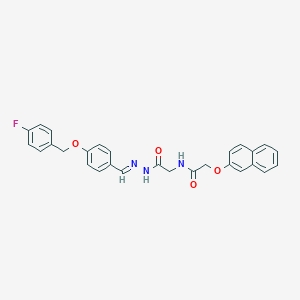 molecular formula C28H24FN3O4 B328603 N-[2-(2-{4-[(4-fluorobenzyl)oxy]benzylidene}hydrazino)-2-oxoethyl]-2-(2-naphthyloxy)acetamide 