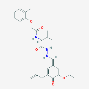 N-[1-[2-[(E)-(3-ethoxy-4-oxo-5-prop-2-enylcyclohexa-2,5-dien-1-ylidene)methyl]hydrazinyl]-3-methyl-1-oxobutan-2-yl]-2-(2-methylphenoxy)acetamide
