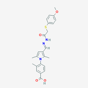 molecular formula C24H25N3O4S B328629 4-[3-(2-{[(4-methoxyphenyl)sulfanyl]acetyl}carbohydrazonoyl)-2,5-dimethyl-1H-pyrrol-1-yl]-3-methylbenzoic acid 