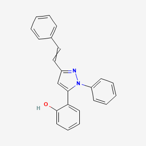molecular formula C23H18N2O B3286368 6-[2-Phenyl-5-(2-phenylethenyl)-1,2-dihydro-3H-pyrazol-3-ylidene]cyclohexa-2,4-dien-1-one CAS No. 825611-42-5