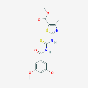 molecular formula C16H17N3O5S2 B328637 Methyl 2-({[(3,5-dimethoxybenzoyl)amino]carbothioyl}amino)-4-methyl-1,3-thiazole-5-carboxylate 