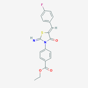 molecular formula C19H15FN2O3S B328641 Ethyl 4-[5-(4-fluorobenzylidene)-2-imino-4-oxo-1,3-thiazolidin-3-yl]benzoate 