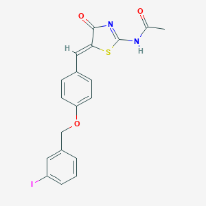 molecular formula C19H15IN2O3S B328642 N-[(2E,5Z)-5-{4-[(3-iodobenzyl)oxy]benzylidene}-4-oxo-1,3-thiazolidin-2-ylidene]acetamide 