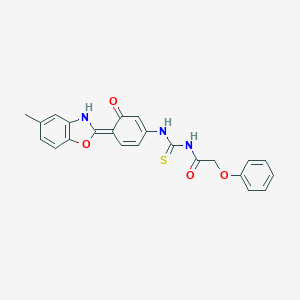 molecular formula C23H19N3O4S B328665 N-[[(4E)-4-(5-methyl-3H-1,3-benzoxazol-2-ylidene)-3-oxocyclohexa-1,5-dien-1-yl]carbamothioyl]-2-phenoxyacetamide 