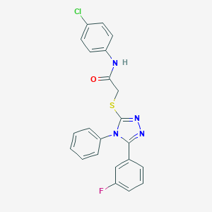 molecular formula C22H16ClFN4OS B328668 N-(4-chlorophenyl)-2-{[5-(3-fluorophenyl)-4-phenyl-4H-1,2,4-triazol-3-yl]sulfanyl}acetamide 