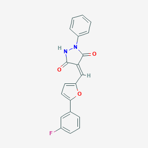 molecular formula C20H13FN2O3 B328669 4-{[5-(3-Fluorophenyl)-2-furyl]methylene}-1-phenyl-3,5-pyrazolidinedione 