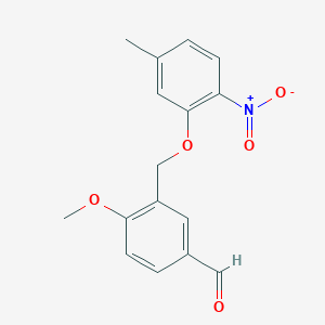 molecular formula C16H15NO5 B3286776 4-Methoxy-3-[(5-methyl-2-nitrophenoxy)methyl]benzaldehyde CAS No. 832737-58-3