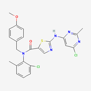 B3286978 5-Thiazolecarboxamide, N-(2-chloro-6-methylphenyl)-2-[(6-chloro-2-methyl-4-pyrimidinyl)amino]-N-[(4-methoxyphenyl)methyl]- CAS No. 834888-64-1