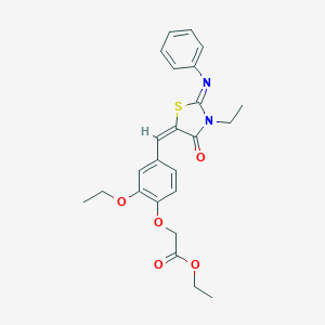 molecular formula C24H26N2O5S B328699 ethyl (2-ethoxy-4-{(E)-[(2E)-3-ethyl-4-oxo-2-(phenylimino)-1,3-thiazolidin-5-ylidene]methyl}phenoxy)acetate 
