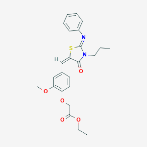 molecular formula C24H26N2O5S B328700 Ethyl (2-methoxy-4-{[4-oxo-2-(phenylimino)-3-propyl-1,3-thiazolidin-5-ylidene]methyl}phenoxy)acetate 