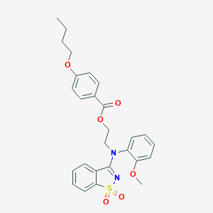 molecular formula C27H28N2O6S B328701 2-[(1,1-Dioxido-1,2-benzisothiazol-3-yl)(2-methoxyphenyl)amino]ethyl 4-butoxybenzoate 