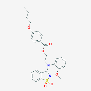 molecular formula C27H28N2O6S B328701 2-[(1,1-DIOXO-1H-1,2-BENZISOTHIAZOL-3-YL)-2-METHOXYANILINO]ETHYL 4-BUTOXYBENZOATE 