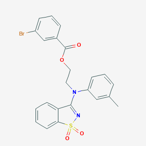 molecular formula C23H19BrN2O4S B328708 2-[(1,1-Dioxido-1,2-benzisothiazol-3-yl)-3-methylanilino]ethyl 3-bromobenzoate 