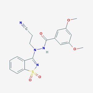 molecular formula C19H18N4O5S B328711 N'-(2-cyanoethyl)-N'-(1,1-dioxido-1,2-benzisothiazol-3-yl)-3,5-dimethoxybenzohydrazide 