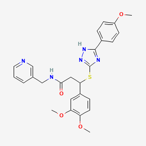 3-(3,4-dimethoxyphenyl)-3-[[5-(4-methoxyphenyl)-1H-1,2,4-triazol-3-yl]sulfanyl]-N-(pyridin-3-ylmethyl)propanamide