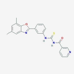 molecular formula C22H18N4O2S B328736 N-({[3-(5,7-dimethyl-1,3-benzoxazol-2-yl)phenyl]amino}carbonothioyl)nicotinamide 