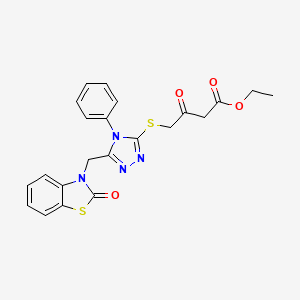 molecular formula C22H20N4O4S2 B3287635 ethyl 3-oxo-4-((5-((2-oxobenzo[d]thiazol-3(2H)-yl)methyl)-4-phenyl-4H-1,2,4-triazol-3-yl)thio)butanoate CAS No. 847402-39-5
