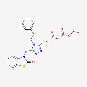 molecular formula C24H24N4O4S2 B3287641 ethyl 3-oxo-4-((5-((2-oxobenzo[d]thiazol-3(2H)-yl)methyl)-4-phenethyl-4H-1,2,4-triazol-3-yl)thio)butanoate CAS No. 847402-66-8