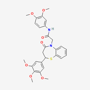 molecular formula C28H30N2O7S B3287664 N-(3,4-dimethoxyphenyl)-2-(4-oxo-2-(3,4,5-trimethoxyphenyl)-3,4-dihydrobenzo[b][1,4]thiazepin-5(2H)-yl)acetamide CAS No. 847410-55-3