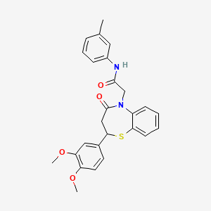 molecular formula C26H26N2O4S B3287688 2-(2-(3,4-dimethoxyphenyl)-4-oxo-3,4-dihydrobenzo[b][1,4]thiazepin-5(2H)-yl)-N-(m-tolyl)acetamide CAS No. 847487-11-0
