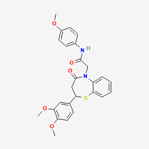 molecular formula C26H26N2O5S B3287695 2-(2-(3,4-dimethoxyphenyl)-4-oxo-3,4-dihydrobenzo[b][1,4]thiazepin-5(2H)-yl)-N-(4-methoxyphenyl)acetamide CAS No. 847487-29-0