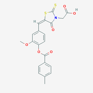 molecular formula C21H17NO6S2 B328782 (5-{3-Methoxy-4-[(4-methylbenzoyl)oxy]benzylidene}-4-oxo-2-thioxo-1,3-thiazolidin-3-yl)acetic acid 