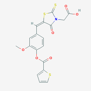 molecular formula C18H13NO6S3 B328783 2-[(5E)-5-[[3-methoxy-4-(thiophene-2-carbonyloxy)phenyl]methylidene]-4-oxo-2-sulfanylidene-1,3-thiazolidin-3-yl]acetic acid 