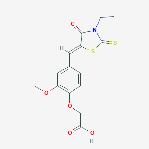 molecular formula C15H15NO5S2 B328790 {4-[(3-Ethyl-4-oxo-2-thioxo-1,3-thiazolidin-5-ylidene)methyl]-2-methoxyphenoxy}acetic acid 