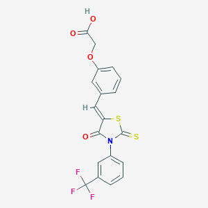 molecular formula C19H12F3NO4S2 B328792 2-(3-((4-Oxo-2-thioxo-3-(3-(trifluoromethyl)phenyl)thiazolidin-5-ylidene)methyl)phenoxy)acetic acid 