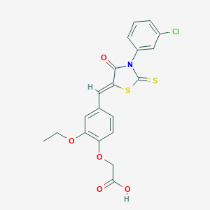 molecular formula C20H16ClNO5S2 B328793 (4-{[3-(3-Chlorophenyl)-4-oxo-2-thioxo-1,3-thiazolidin-5-ylidene]methyl}-2-ethoxyphenoxy)acetic acid 