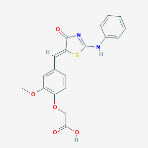 molecular formula C19H16N2O5S B328799 2-[4-[(Z)-(2-anilino-4-oxo-1,3-thiazol-5-ylidene)methyl]-2-methoxyphenoxy]acetic acid 