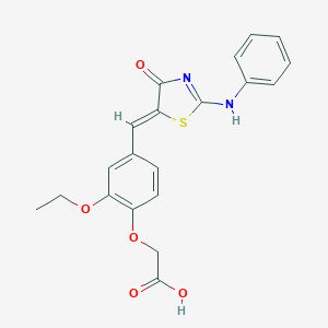 molecular formula C20H18N2O5S B328800 2-[4-[(Z)-(2-anilino-4-oxo-1,3-thiazol-5-ylidene)methyl]-2-ethoxyphenoxy]acetic acid 