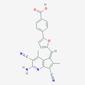 molecular formula C24H16N4O3 B328803 4-{5-[(Z)-(2-amino-3,7-dicyano-4,6-dimethyl-5H-cyclopenta[b]pyridin-5-ylidene)methyl]furan-2-yl}benzoic acid 