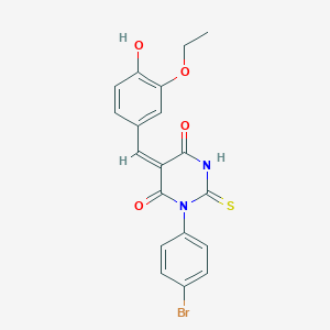 molecular formula C19H15BrN2O4S B328811 (5E)-1-(4-bromophenyl)-5-(3-ethoxy-4-hydroxybenzylidene)-2-thioxodihydropyrimidine-4,6(1H,5H)-dione 