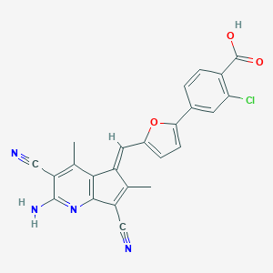 molecular formula C24H15ClN4O3 B328813 4-[5-[(E)-(2-amino-3,7-dicyano-4,6-dimethyl-cyclopenta[b]pyridin-5-ylidene)methyl]-2-furyl]-2-chloro-benzoic acid 