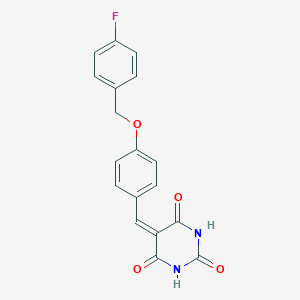 molecular formula C18H13FN2O4 B328823 5-{4-[(4-fluorobenzyl)oxy]benzylidene}pyrimidine-2,4,6(1H,3H,5H)-trione 