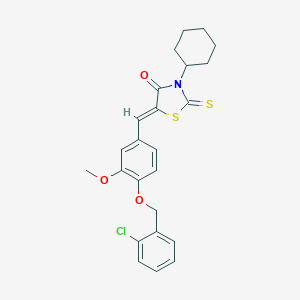 molecular formula C24H24ClNO3S2 B328824 5-{4-[(2-Chlorobenzyl)oxy]-3-methoxybenzylidene}-3-cyclohexyl-2-thioxo-1,3-thiazolidin-4-one 