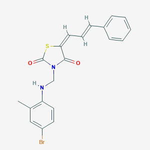 molecular formula C20H17BrN2O2S B328825 3-[(4-Bromo-2-methylanilino)methyl]-5-(3-phenyl-2-propenylidene)-1,3-thiazolidine-2,4-dione 