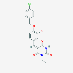 molecular formula C22H19ClN2O5 B328830 1-allyl-5-{4-[(4-chlorobenzyl)oxy]-3-methoxybenzylidene}-2,4,6(1H,3H,5H)-pyrimidinetrione 
