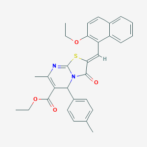 molecular formula C30H28N2O4S B328833 ethyl (2Z)-2-[(2-ethoxynaphthalen-1-yl)methylidene]-7-methyl-5-(4-methylphenyl)-3-oxo-2,3-dihydro-5H-[1,3]thiazolo[3,2-a]pyrimidine-6-carboxylate 