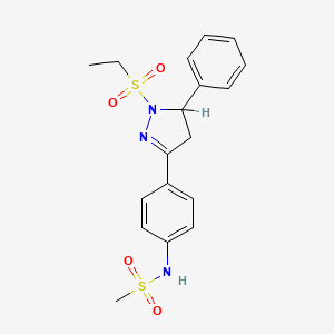 molecular formula C18H21N3O4S2 B3288339 N-[4-(2-ethylsulfonyl-3-phenyl-3,4-dihydropyrazol-5-yl)phenyl]methanesulfonamide CAS No. 851781-29-8