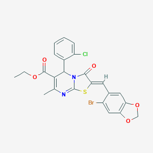 molecular formula C24H18BrClN2O5S B328836 ethyl (2Z)-2-[(6-bromo-1,3-benzodioxol-5-yl)methylidene]-5-(2-chlorophenyl)-7-methyl-3-oxo-2,3-dihydro-5H-[1,3]thiazolo[3,2-a]pyrimidine-6-carboxylate 