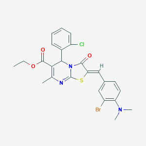 molecular formula C25H23BrClN3O3S B328837 ethyl 2-[3-bromo-4-(dimethylamino)benzylidene]-5-(2-chlorophenyl)-7-methyl-3-oxo-2,3-dihydro-5H-[1,3]thiazolo[3,2-a]pyrimidine-6-carboxylate 