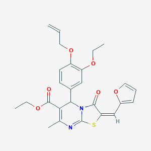 ETHYL (2E)-5-[3-ETHOXY-4-(PROP-2-EN-1-YLOXY)PHENYL]-2-[(FURAN-2-YL)METHYLIDENE]-7-METHYL-3-OXO-2H,3H,5H-[1,3]THIAZOLO[3,2-A]PYRIMIDINE-6-CARBOXYLATE